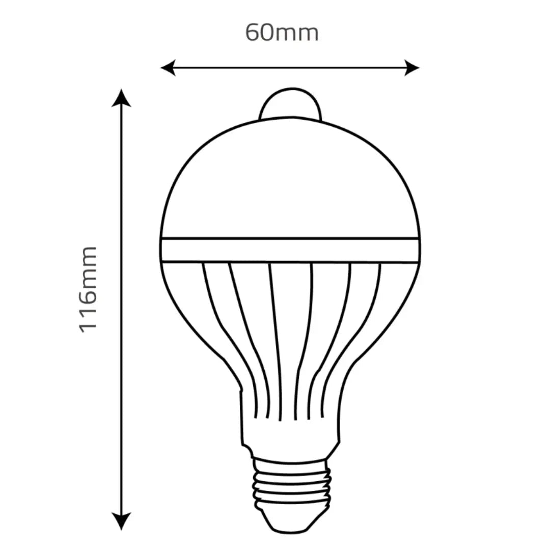 Diagram of a light bulb with dimensions labeled