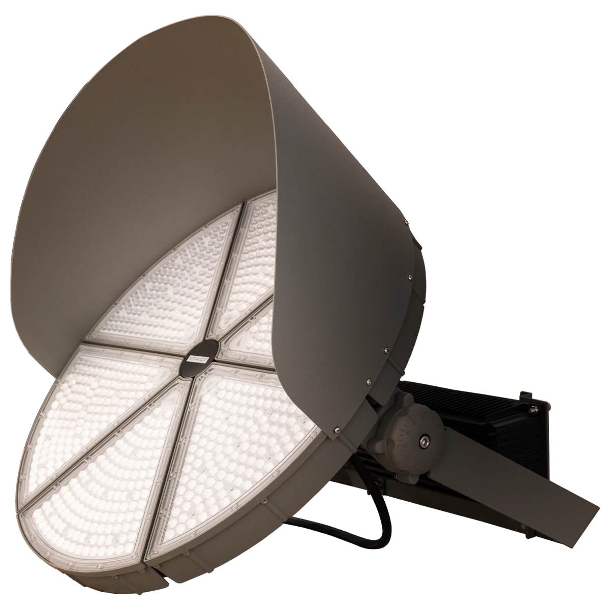 Large outdoor floodlight with a brown casing on a white background