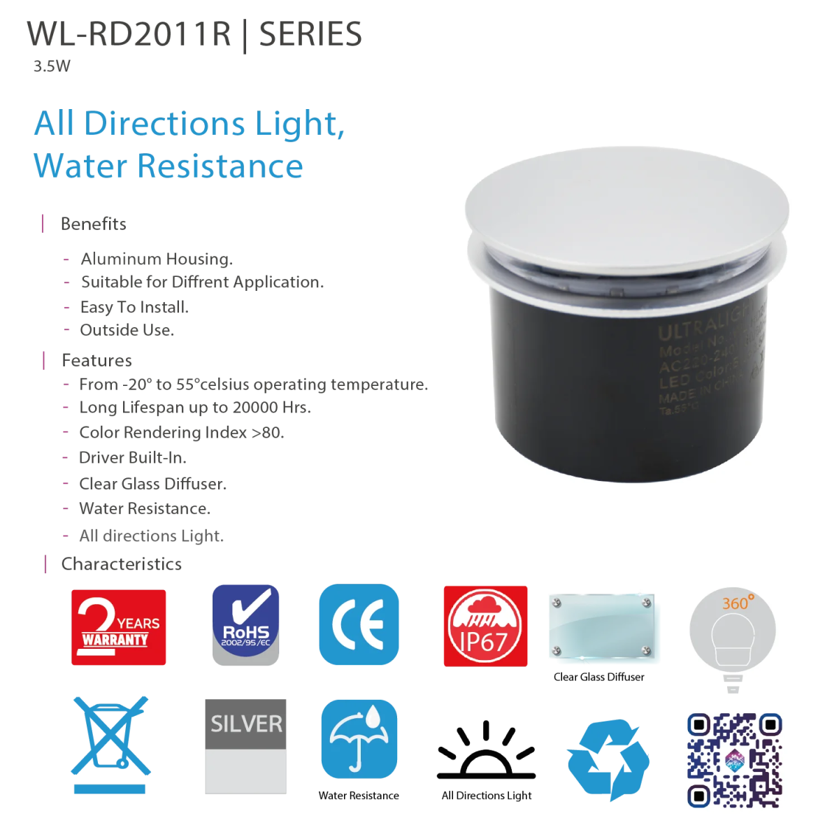 Ultralight LED In-ground Light 3.5W IP67 (WL-RD2011R)