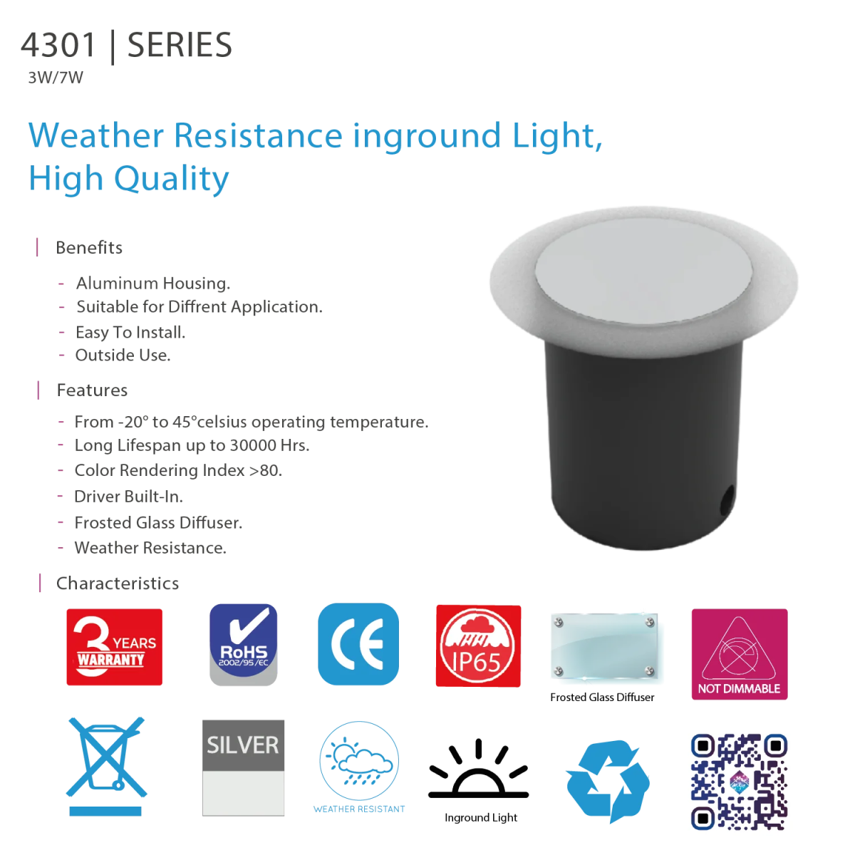 Ultralight LED In-Ground Light - Weather Resistance IP65 (4301)
