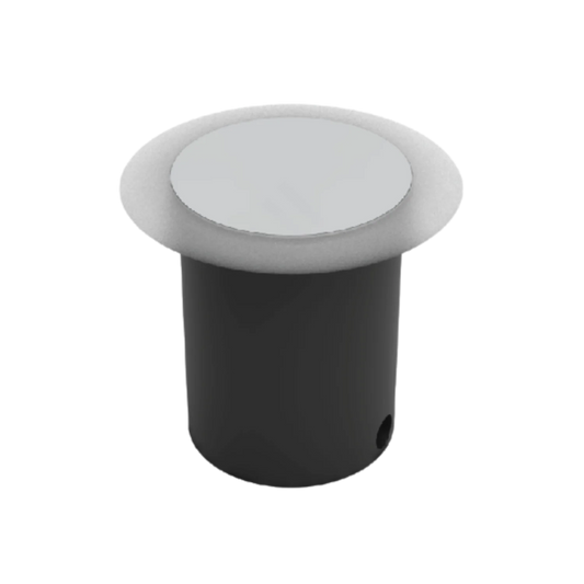 A white Ultralight LED in-ground light with a frosted glass diffuser, showing a modern, sleek design suitable for outdoor lighting.
