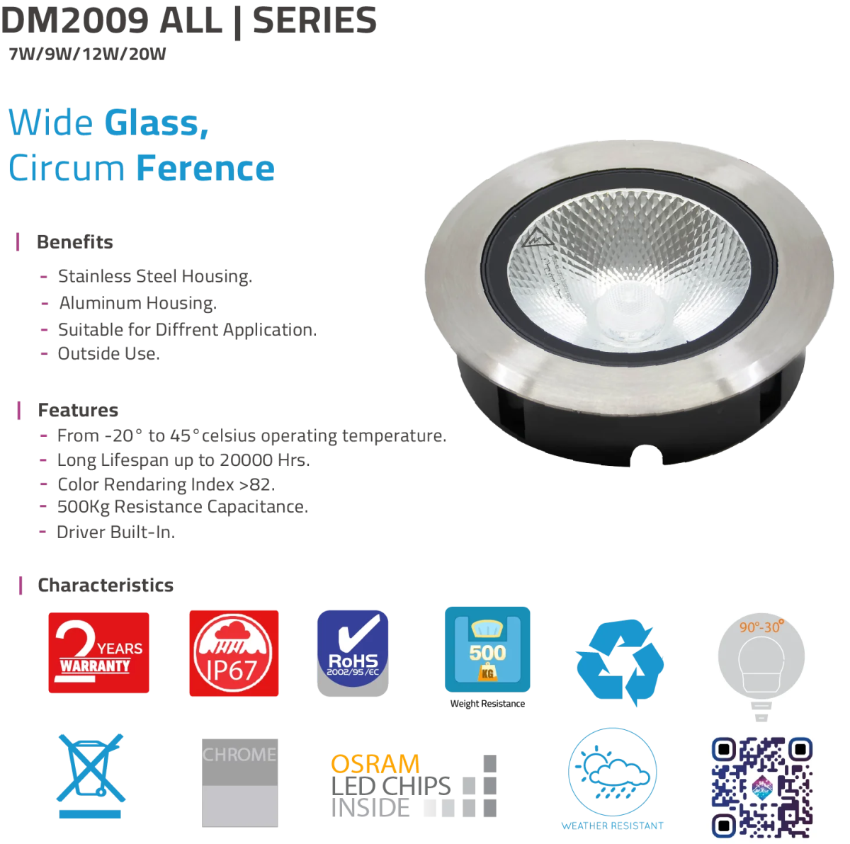 إضاءة ليد أرضية دفن - IP67 مقاوم للماء - اوسرام ليد (DM2009)