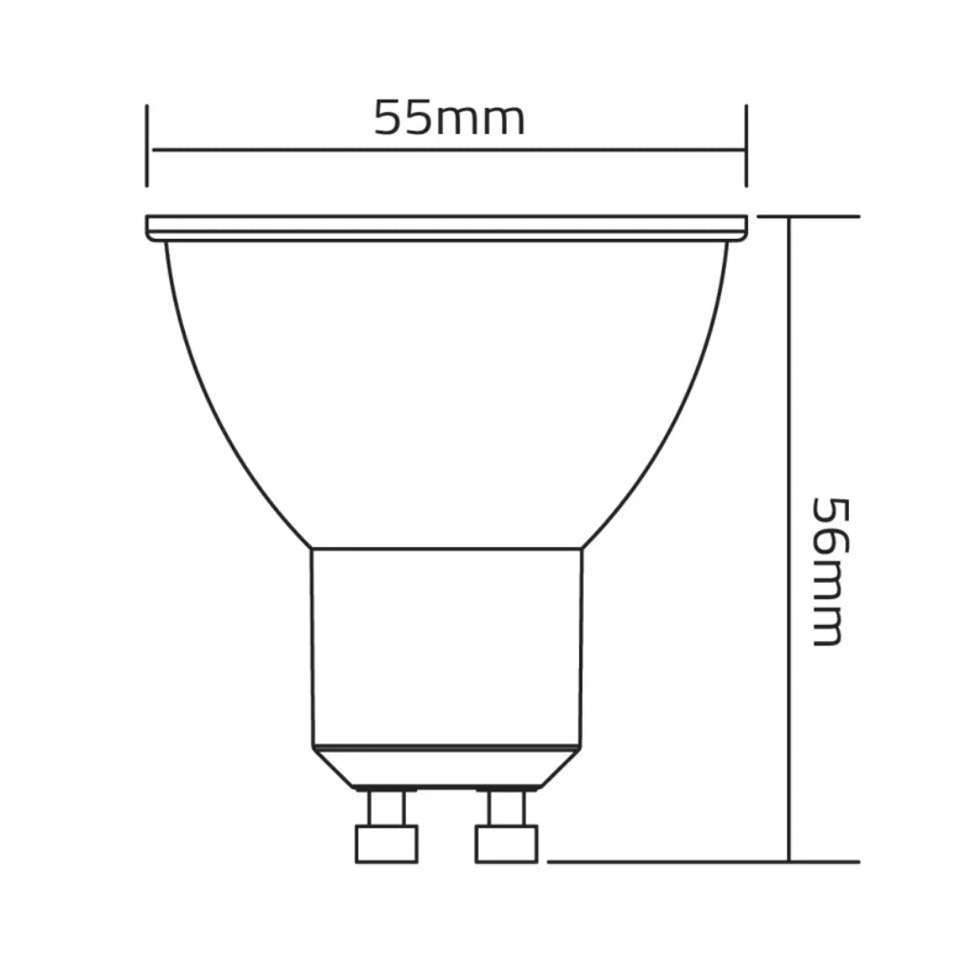 Technical drawing of a light bulb with dimensions labeled