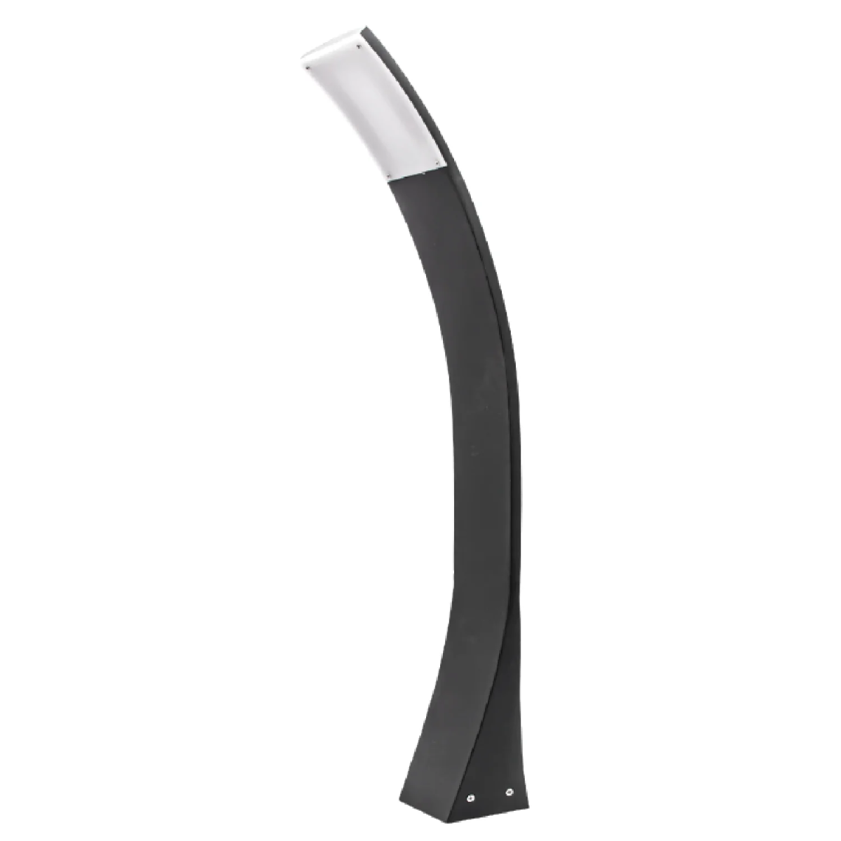 Black and silver curved object on a white background