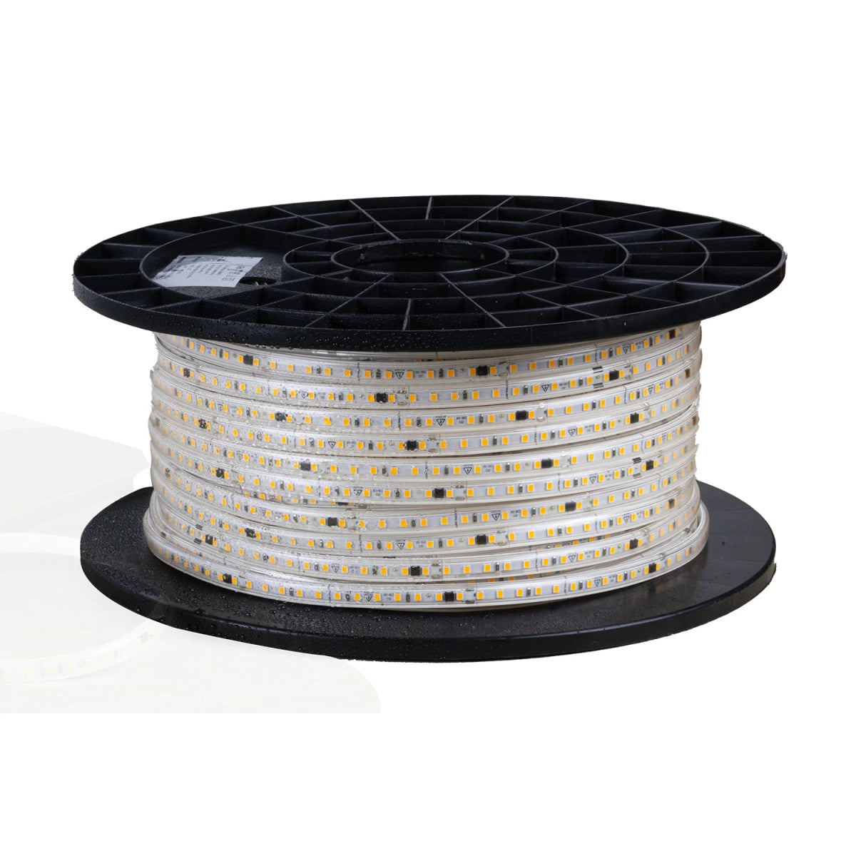 Spool of LED strip light on a white background