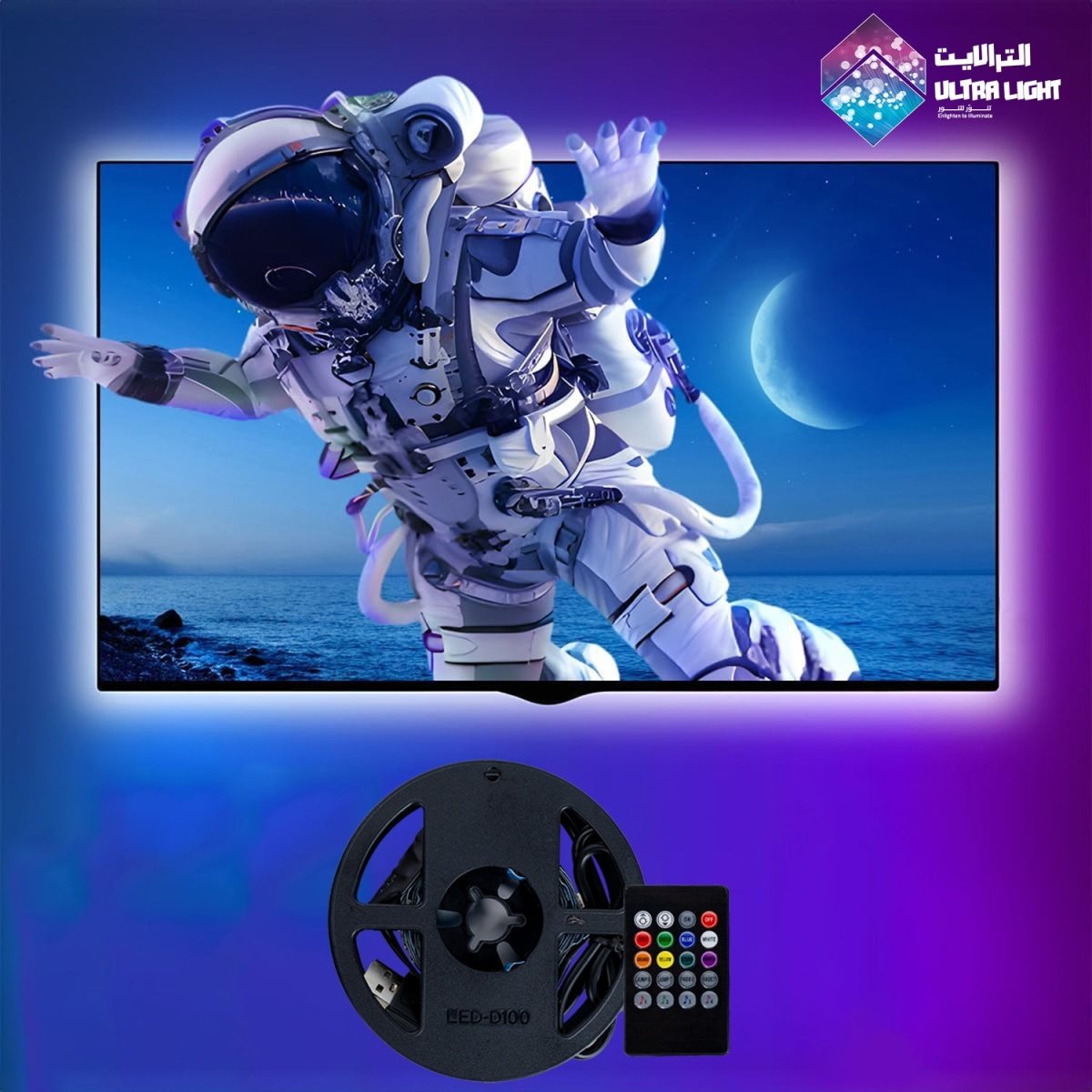 شريط إضاءة ليد خلفية للتلفاز مع تزامن الألوان مع الصوت (LED-5050-24P)