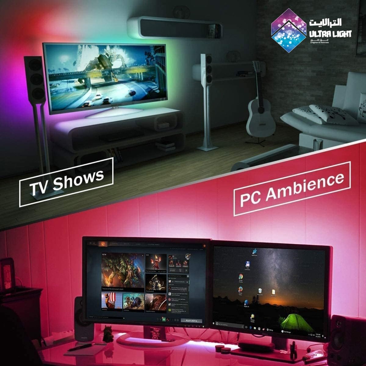 Ultralight LED Strip Light 2M for TV backlighting, Sound Color Sync (LED-5050-24P)