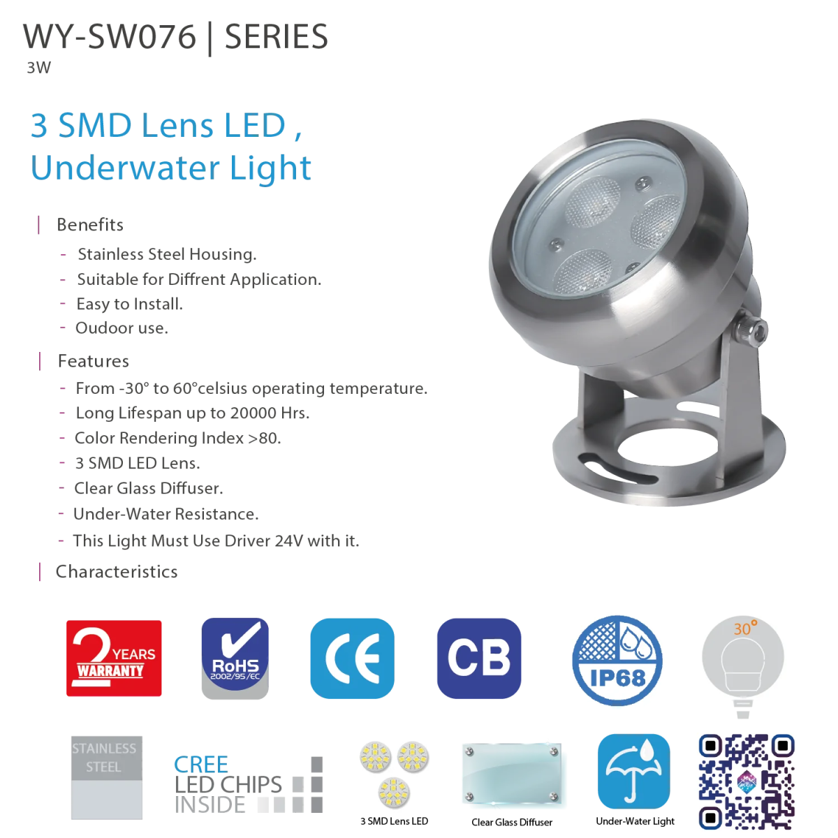 Ultralight LED Underwater Light 3W (WY-SW076)