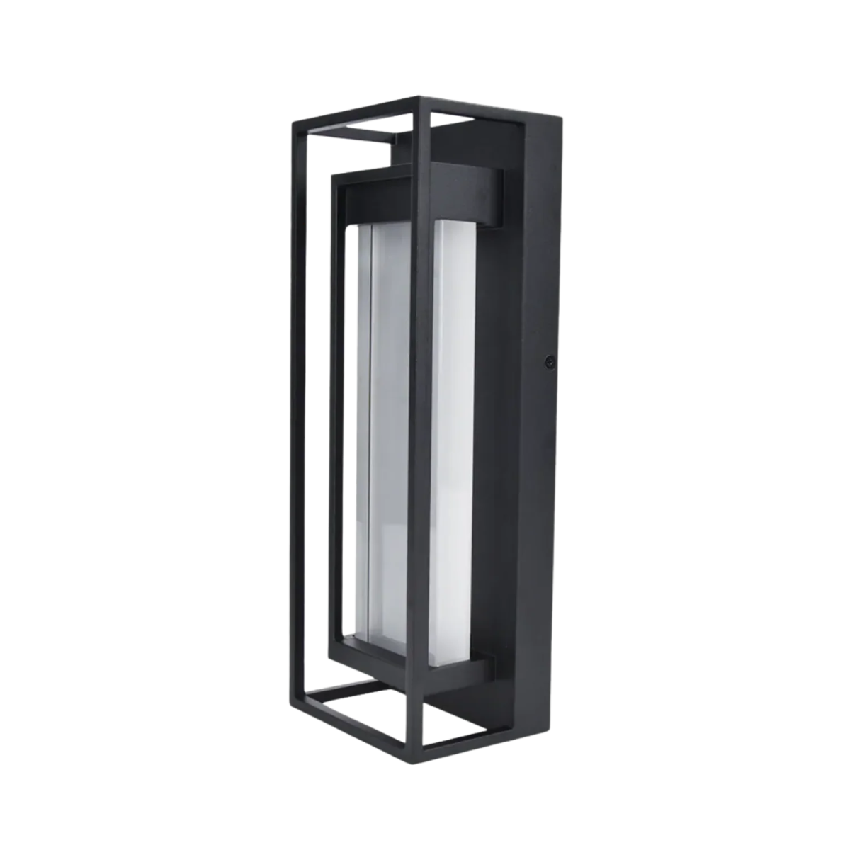 Black outdoor wall light fixture on a white background