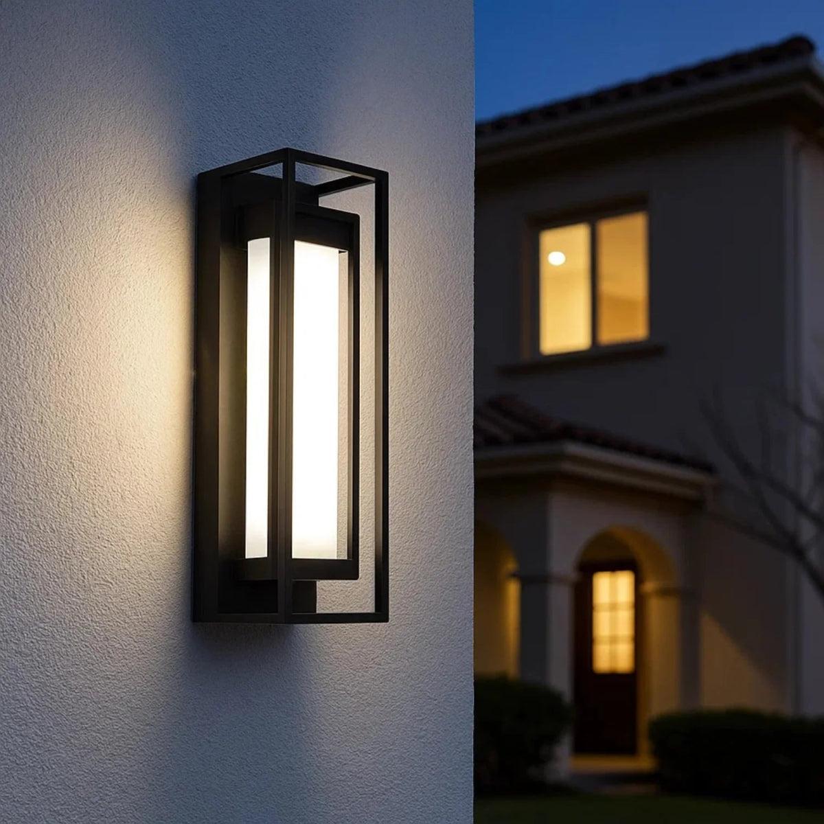 Modern outdoor wall light fixture on a house exterior