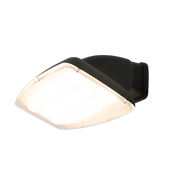 An Ultralight LED wall light fixture with a black base and clear lens.