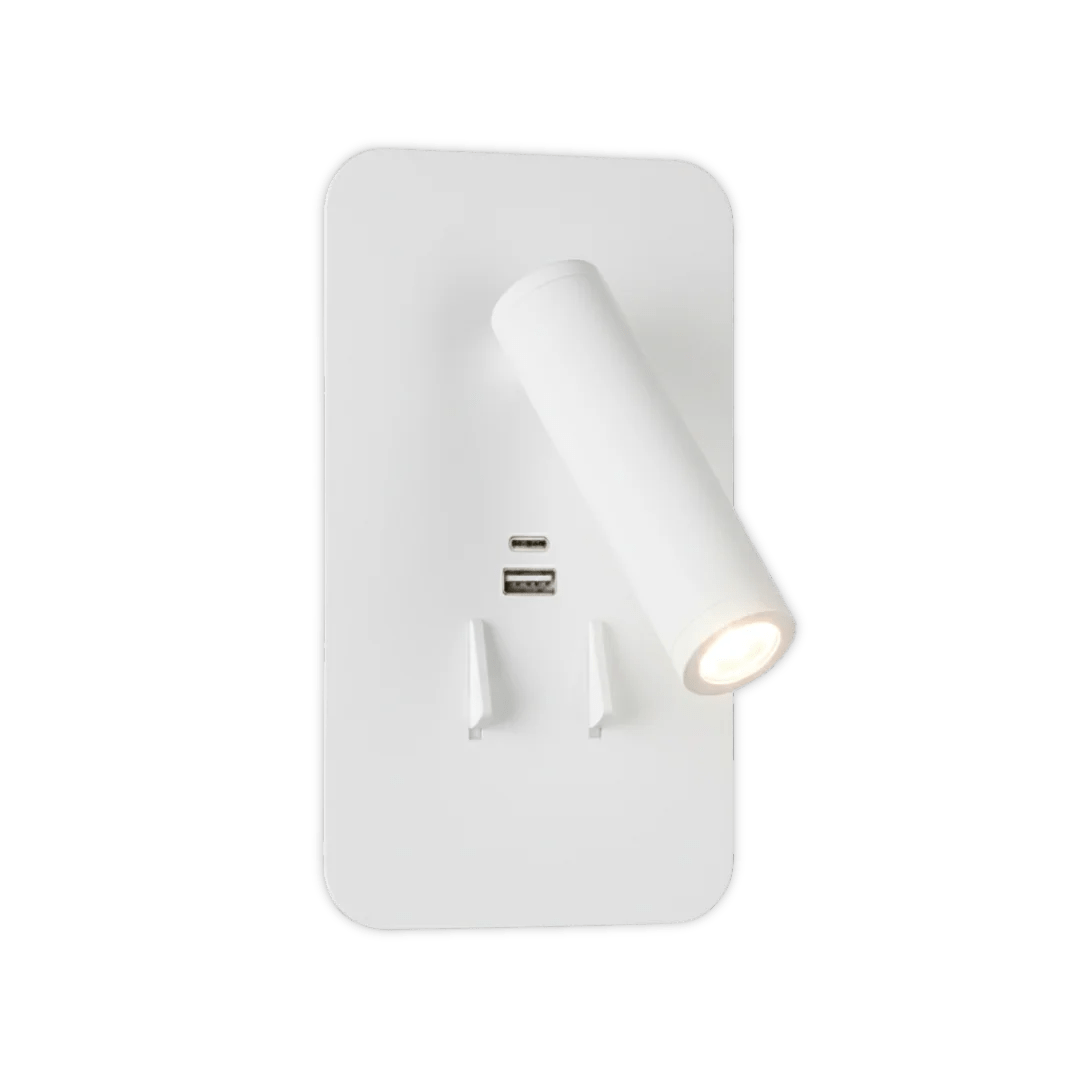 White wall-mounted light fixture on a white background