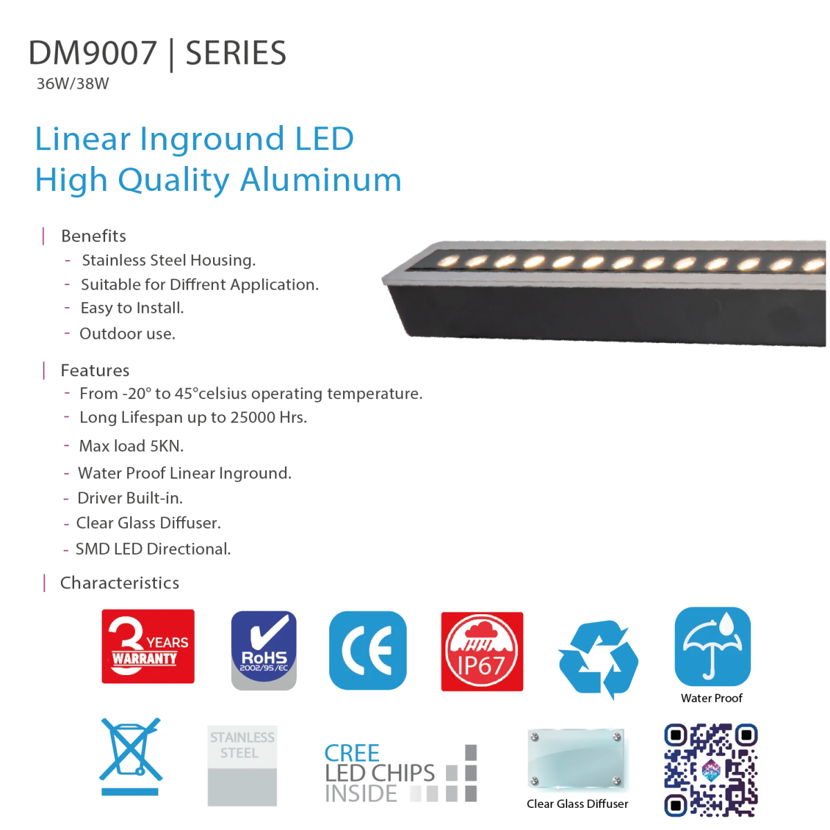 مسطرة ليد دفن خارجي الترالايت IP67 (BD9007)