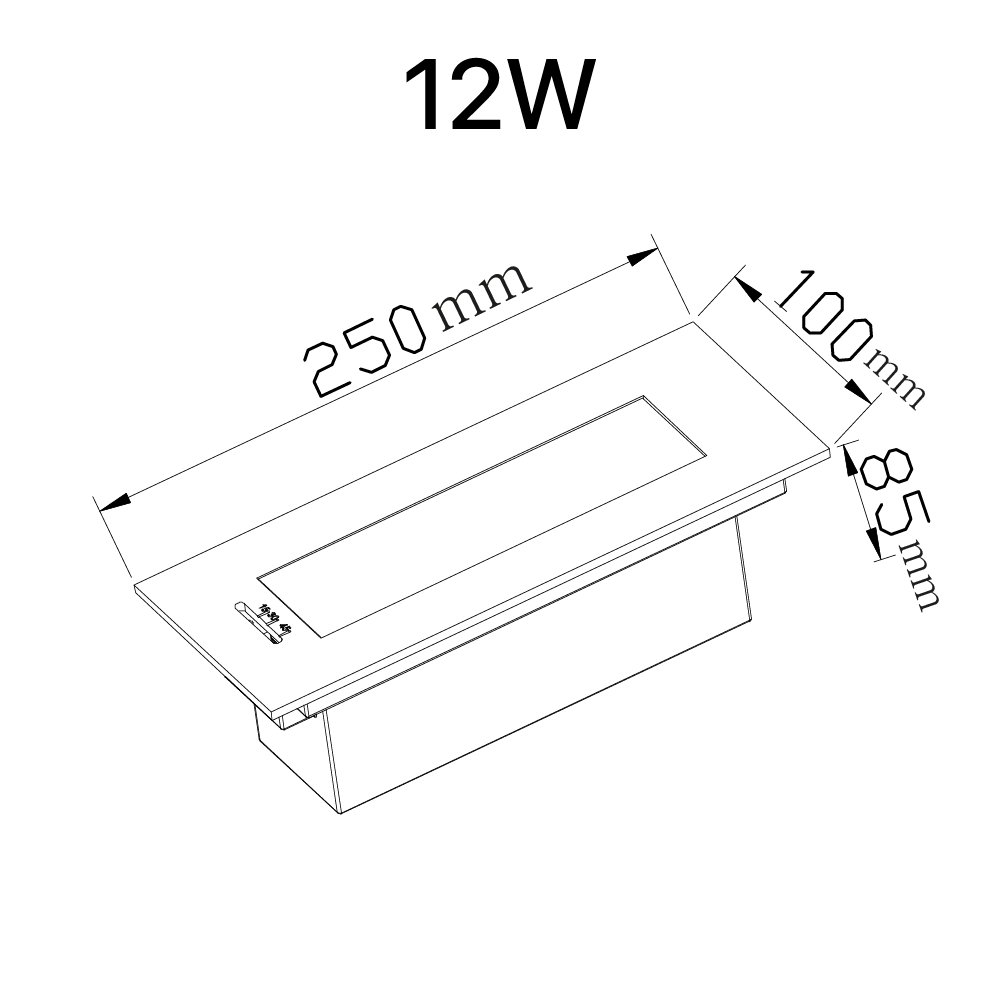 A linear inground LED light with 12W power and an adjustable Beam Angle 45° , IP67 Waterproof Protection,