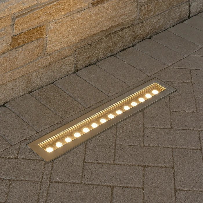 A linear inground LED light with 12W / 18W power and an adjustable Beam Angle 45° , IP67 Waterproof Protection,