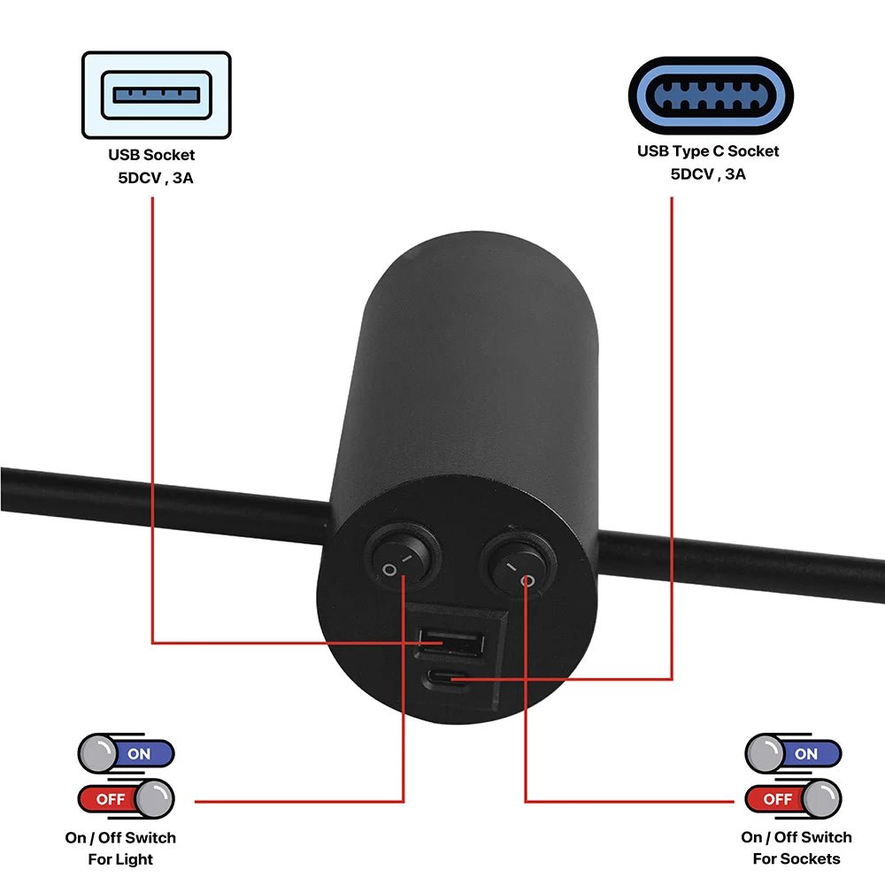 إنارة جدارية خطية مودرن بطول 64 سم - بمنفذ USB,  USB Type C  (BR2330) 