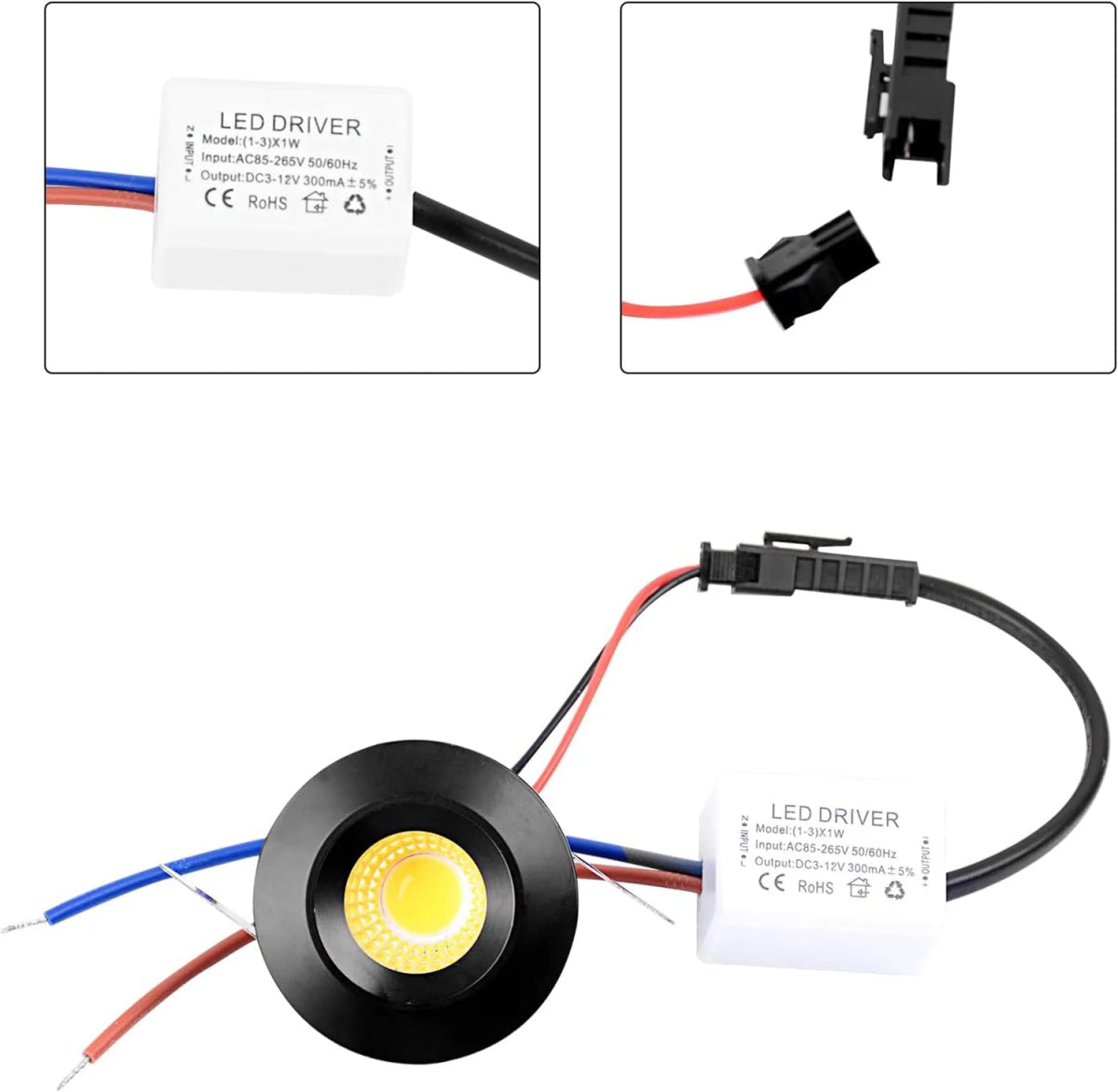 LED driver with wiring and connectors on a white background