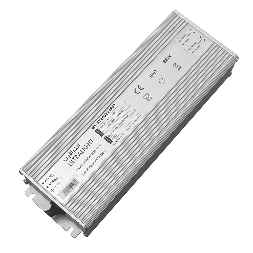 الترالايت محول جهد كهربائي  24 فولط خارجي IP67 بقوة 400 واط (WY-KY150V24P67)
