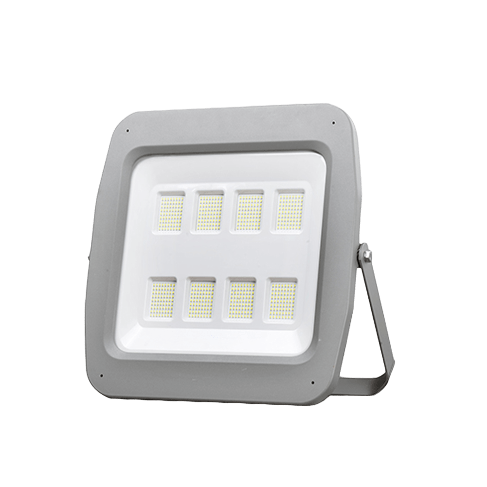 An ultralight outdoor LED floodlight with a modern design, featuring a grey housing and an array of LED lights on the front.