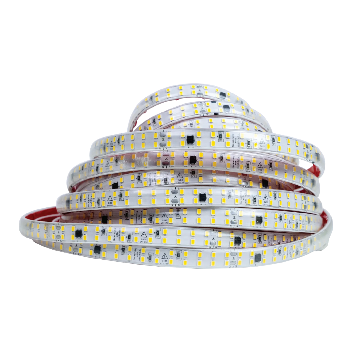 Roll of LED strip light on a white background