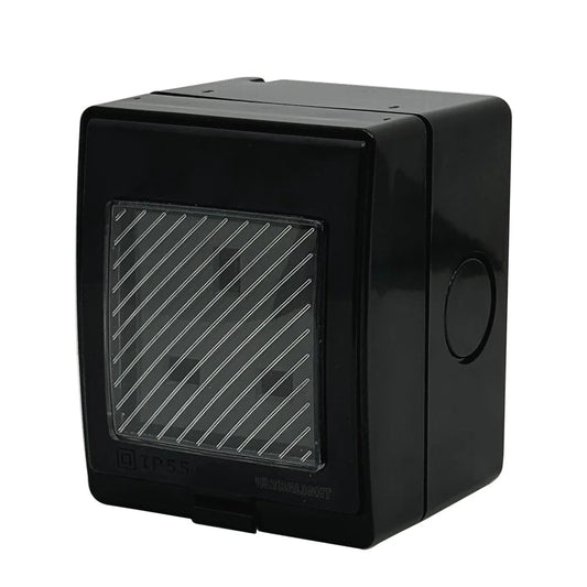 Black electronic device with a grid pattern on a white background