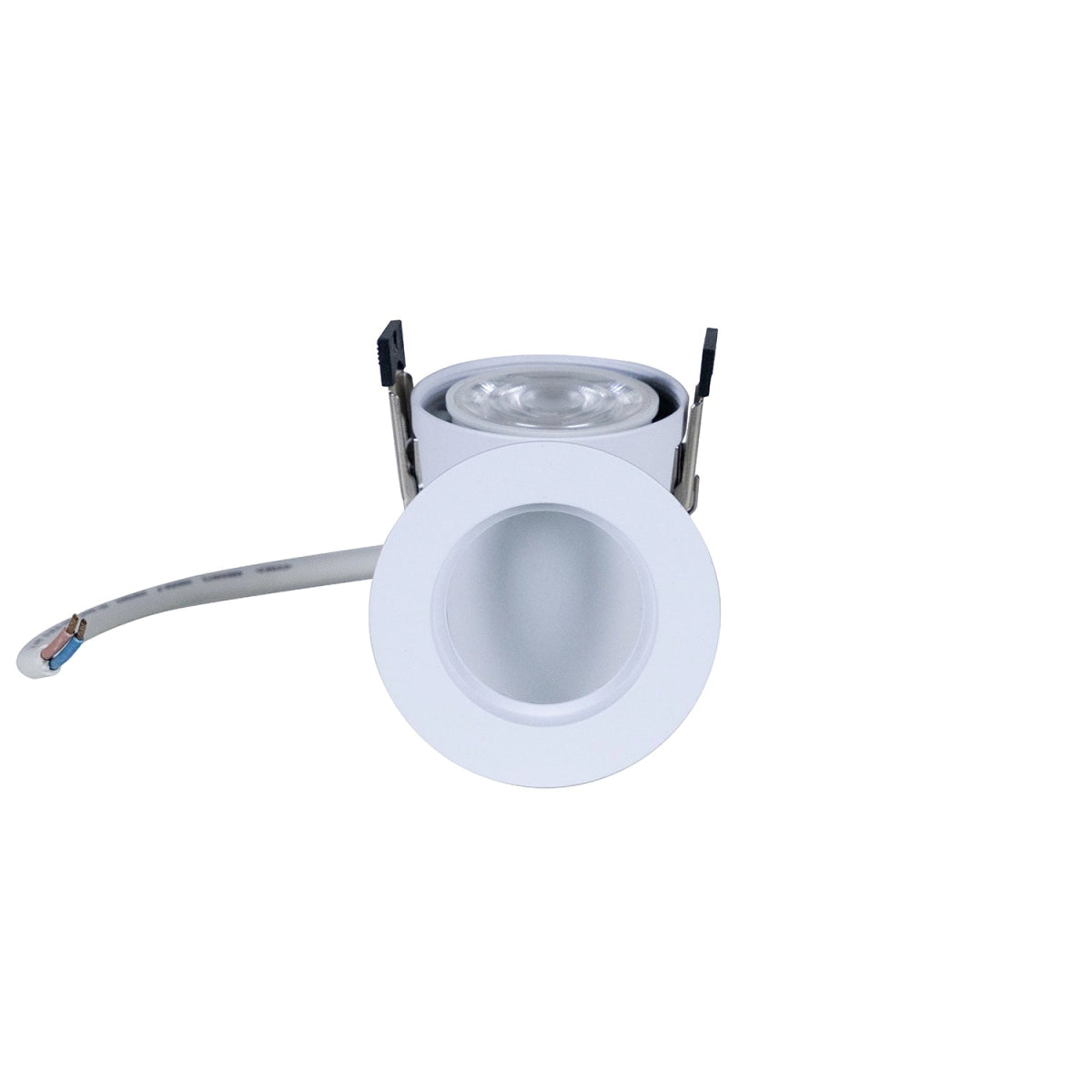 White recessed ceiling light on a white background