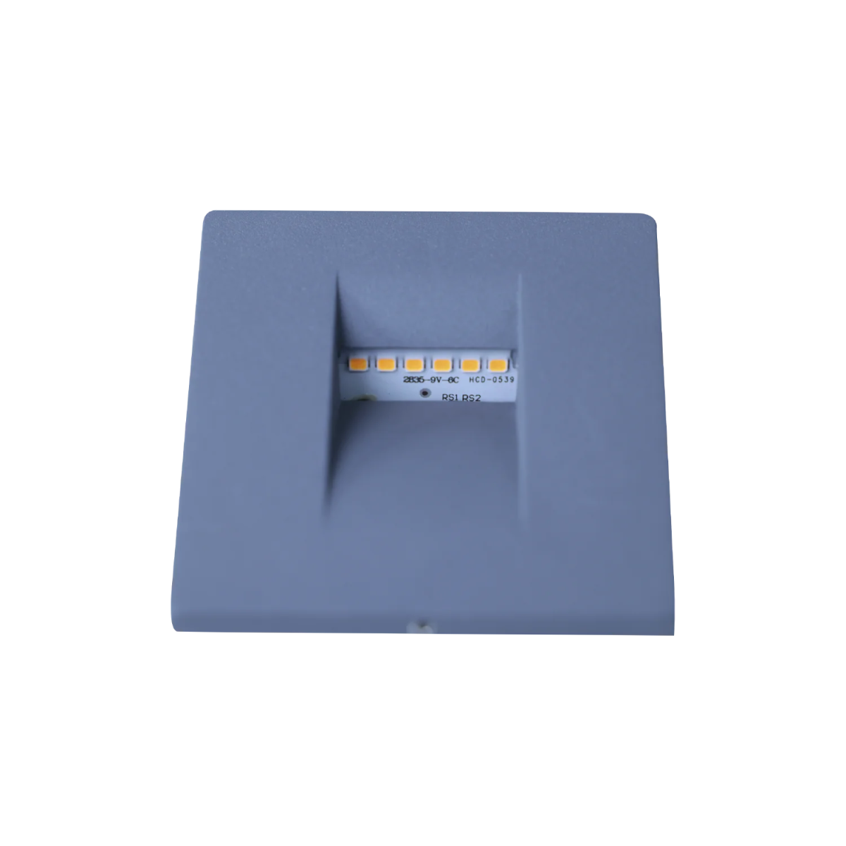 Square blue LED light on a white background