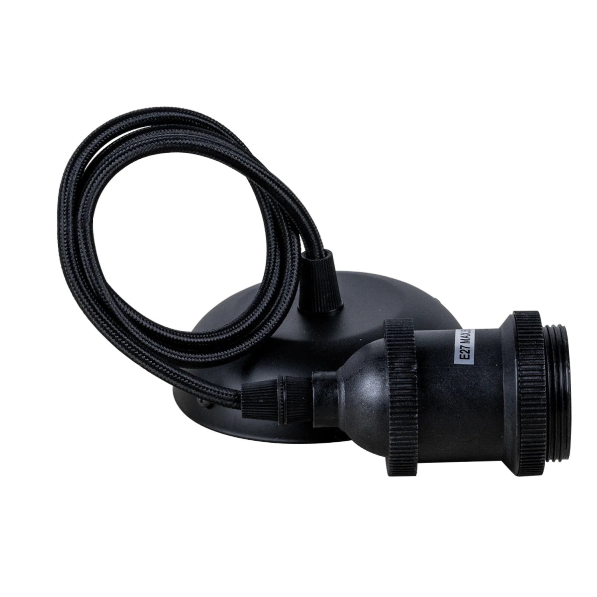 Black suction cup with cable on a white background