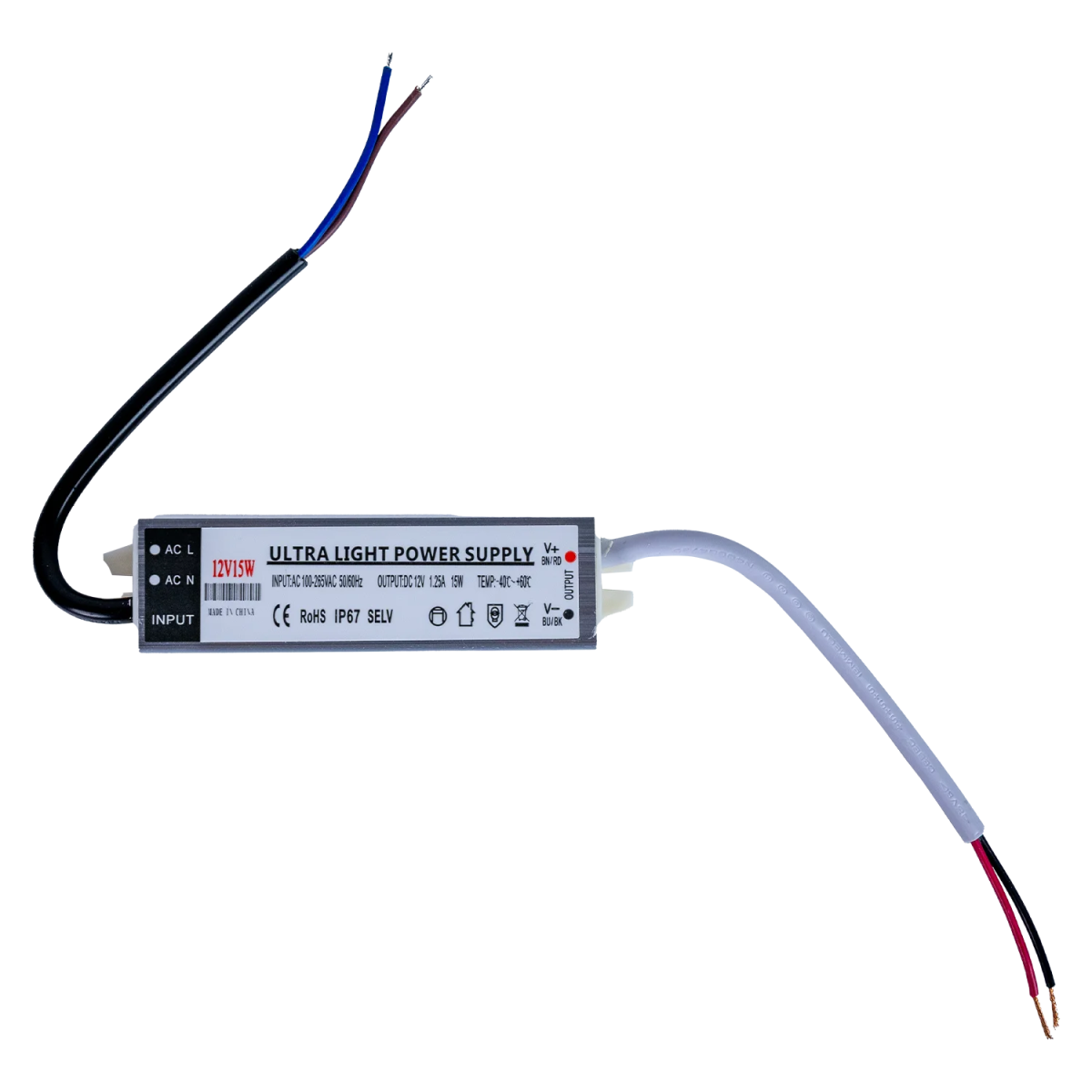 محول طاقة الترالايت مقاوم للماء 12 فولت 15 واط IP67