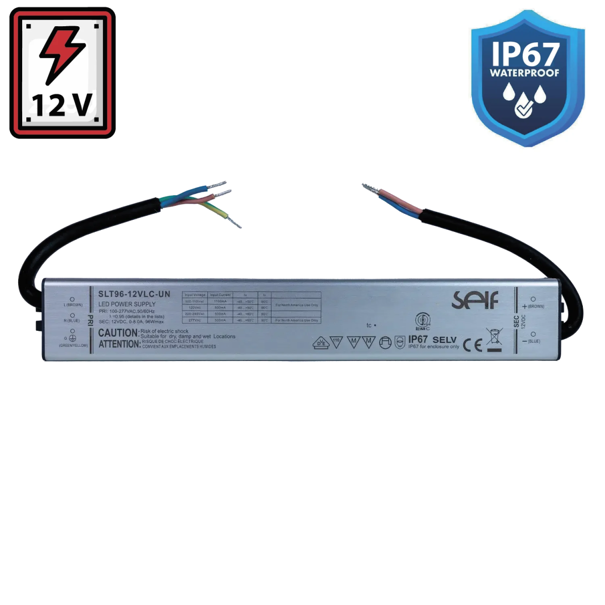 محول الطاقة الترالايت مقاوم للماء 12 فولت 96 واط IP67 (SLT96)