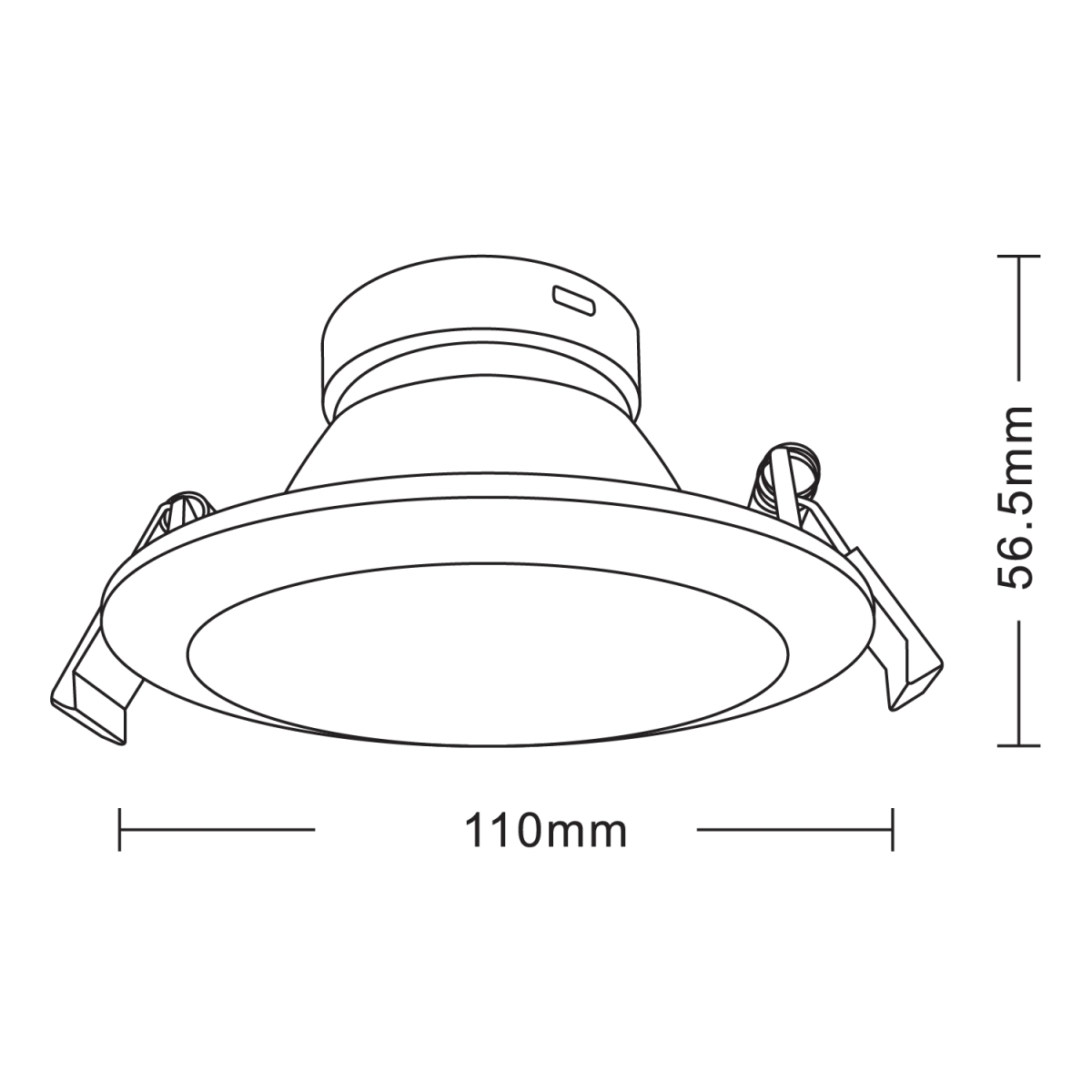 Technical drawing of a ceiling light fixture with dimensions