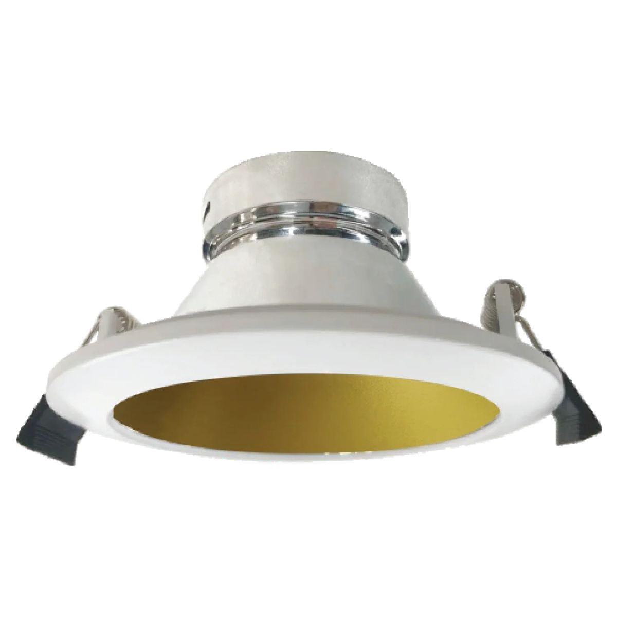 Ceiling light fixture with white and gold design on a white background