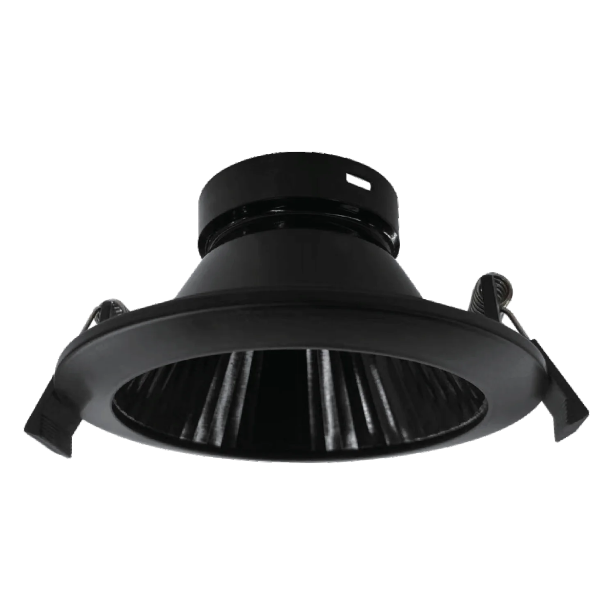 Black ceiling light fixture on a white background
