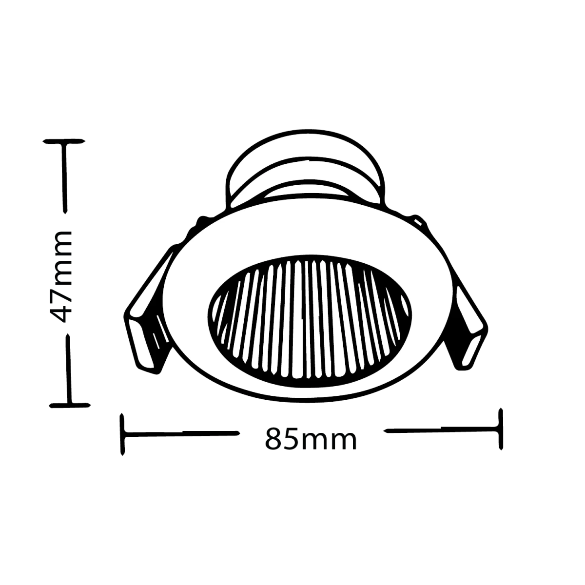 Technical drawing of a round light fixture with dimensions labeled