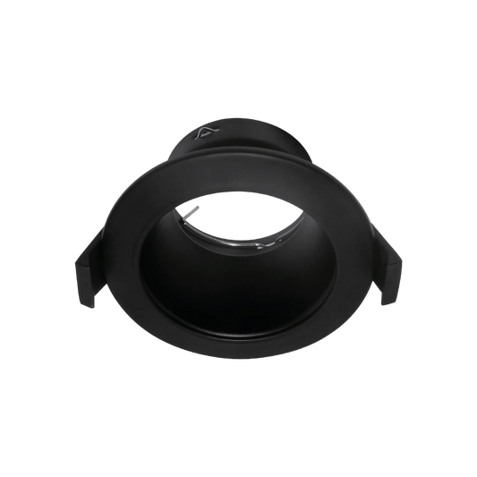 Black recessed lighting fixture on a white background