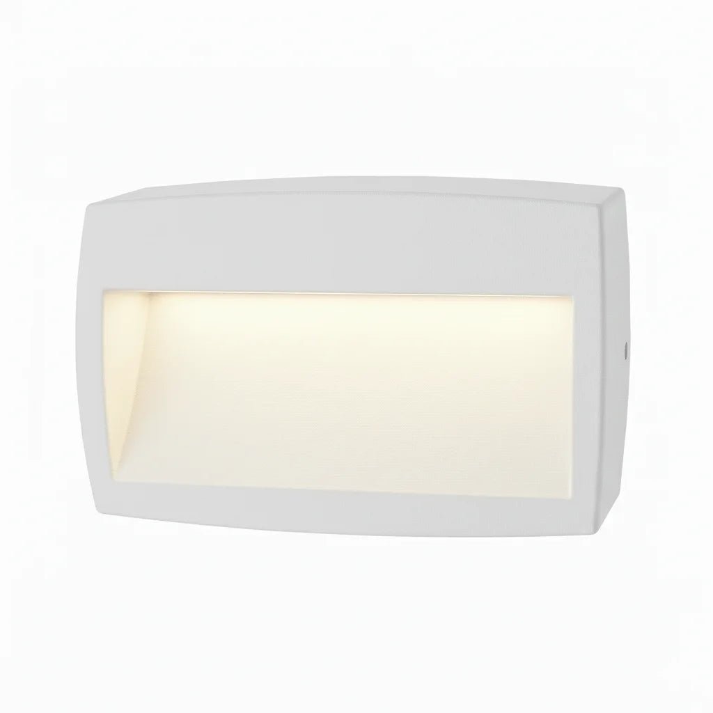 White wall-mounted light fixture on a white background