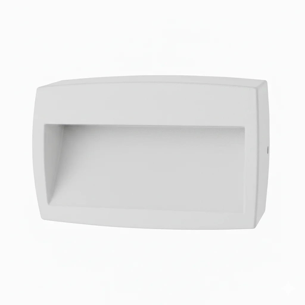 White wall-mounted light fixture on a white background