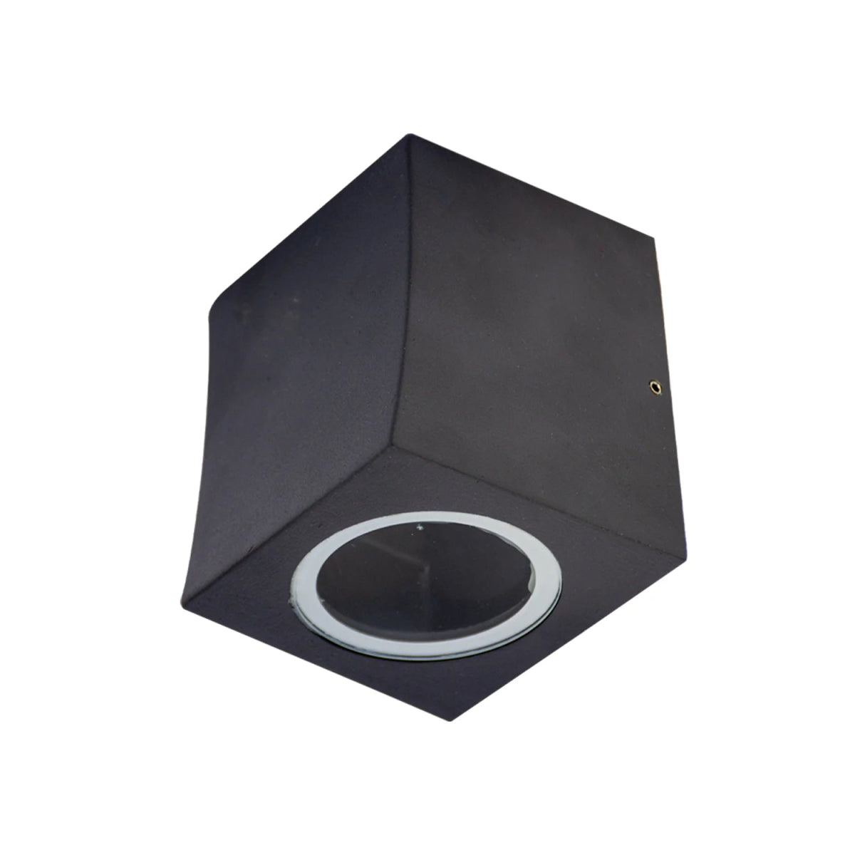 Black geometric ceiling light fixture on a white background