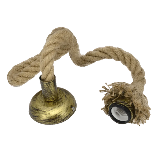 Two metal light fixtures with rope attachments on a transparent background