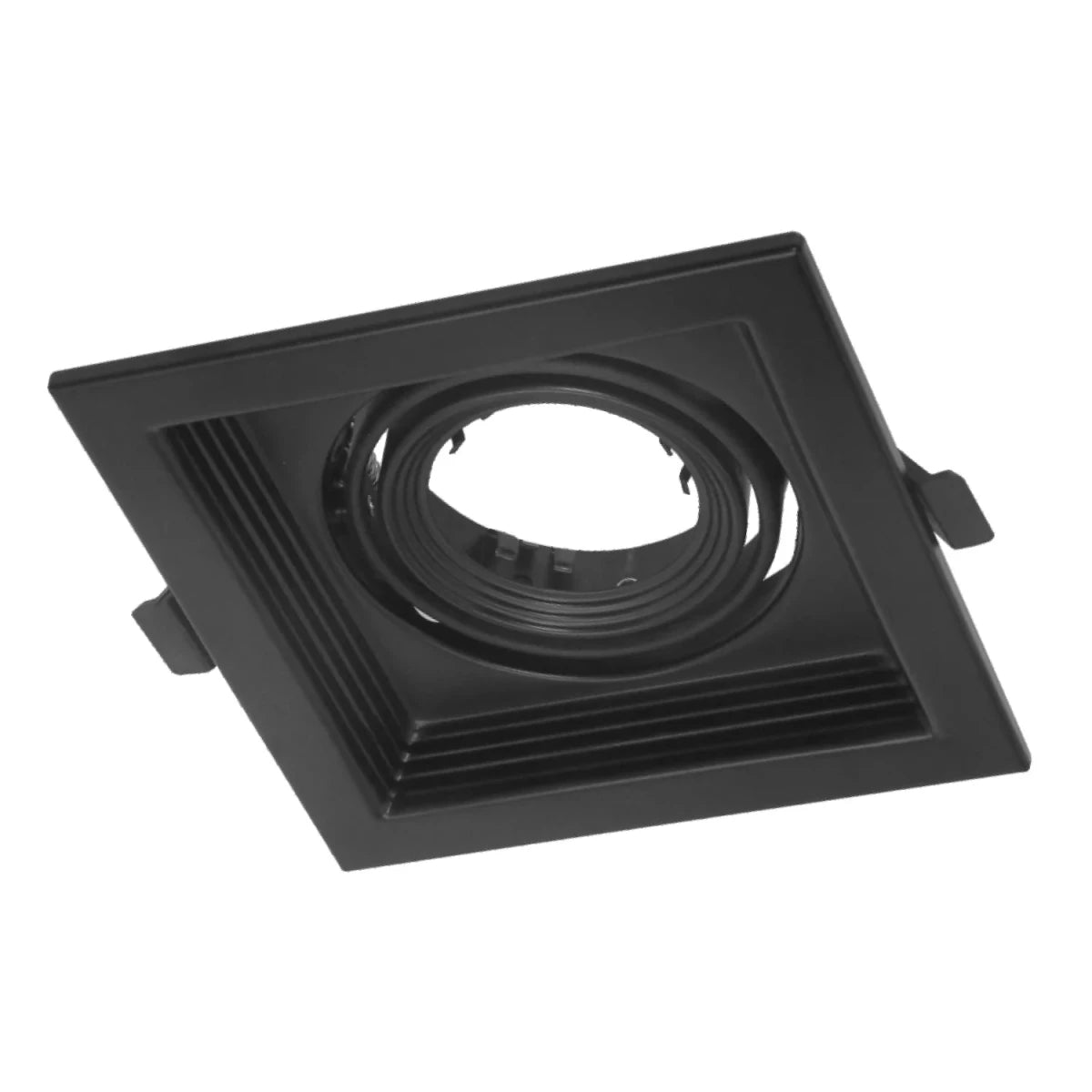 Black square recessed ceiling light on a white background