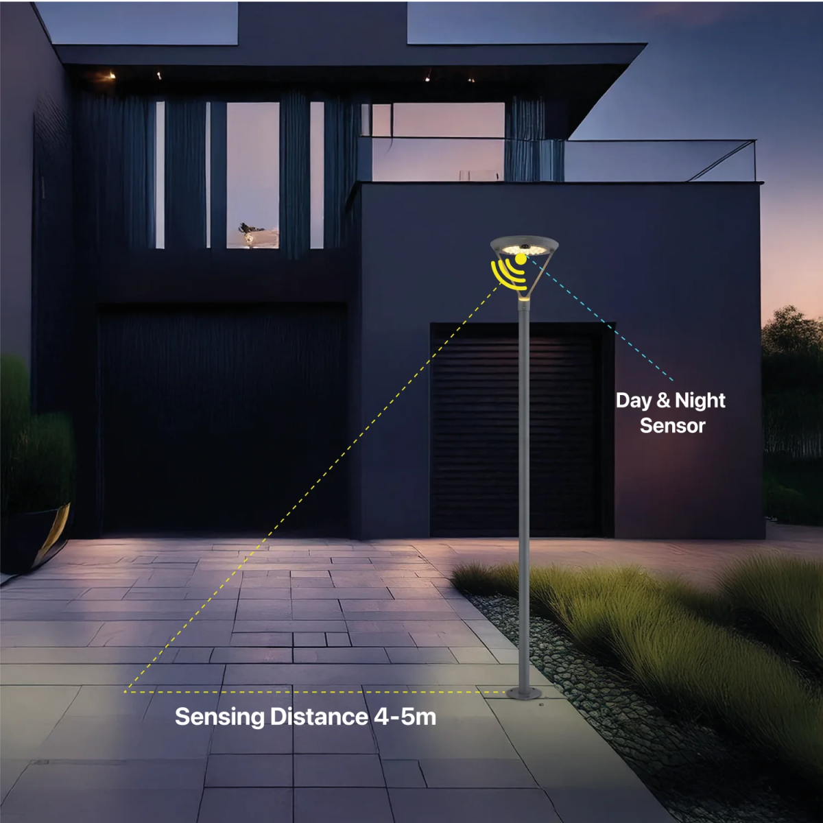 إنارة حدائق بالطاقة الشمسية الترالايت مع حساس حركة 16 واط IP55 (T564)