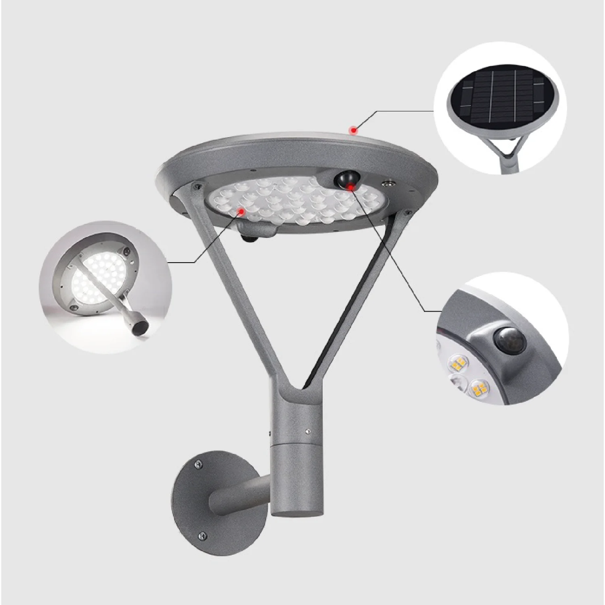 إنارة حدائق بالطاقة الشمسية الترالايت مع حساس حركة 16 واط IP55 (T564)