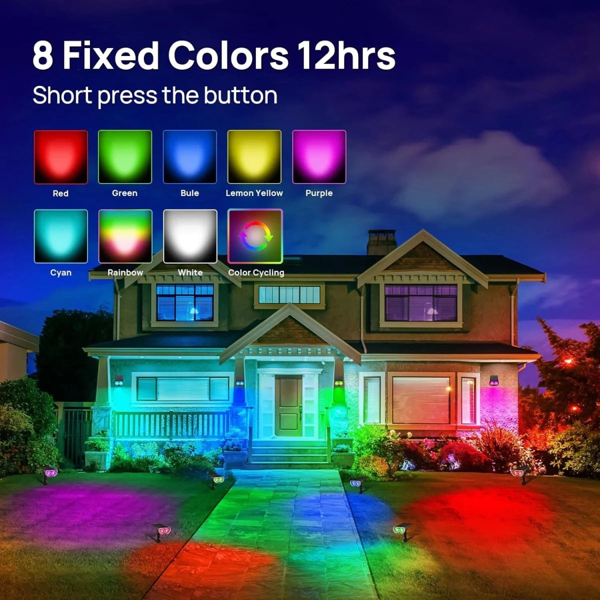Enhance your outdoor space with our Ultralight Solar Landscape Light. Automatically switches between 8 light colors at night.
