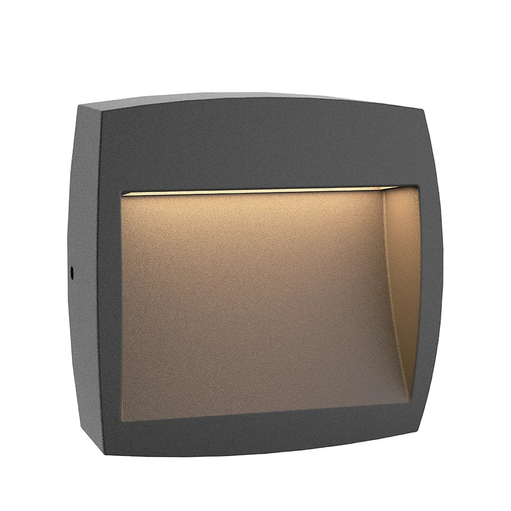 Square outdoor wall light with a metallic finish on a white background
