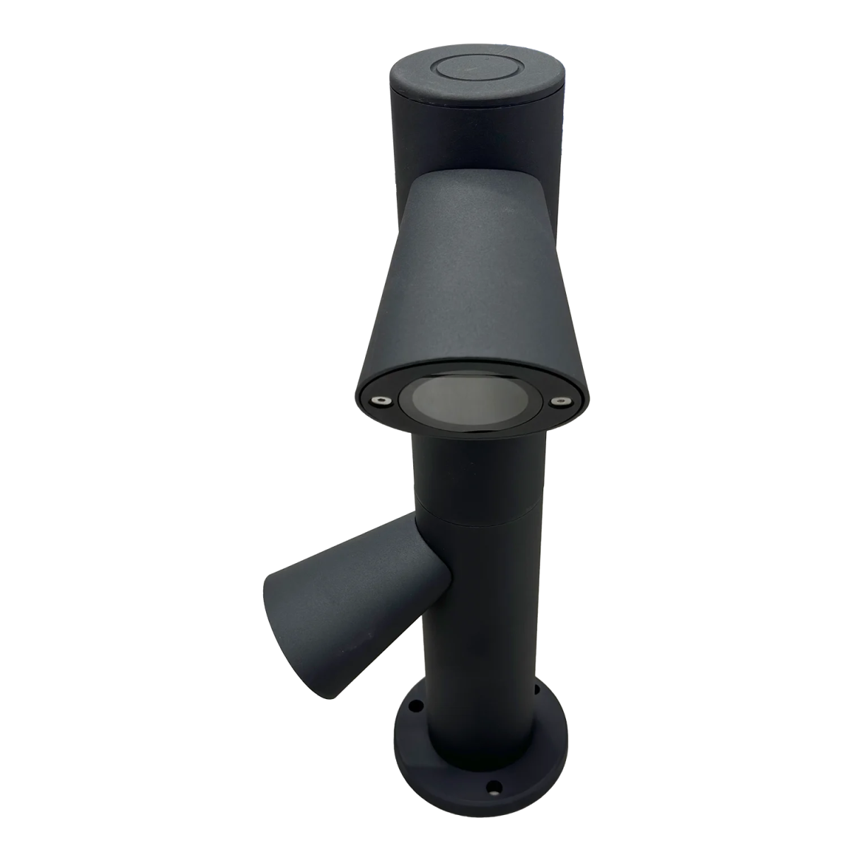 Black outdoor light fixture on a white background