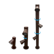 Brown outdoor light fixture with adjustable parts on a white background