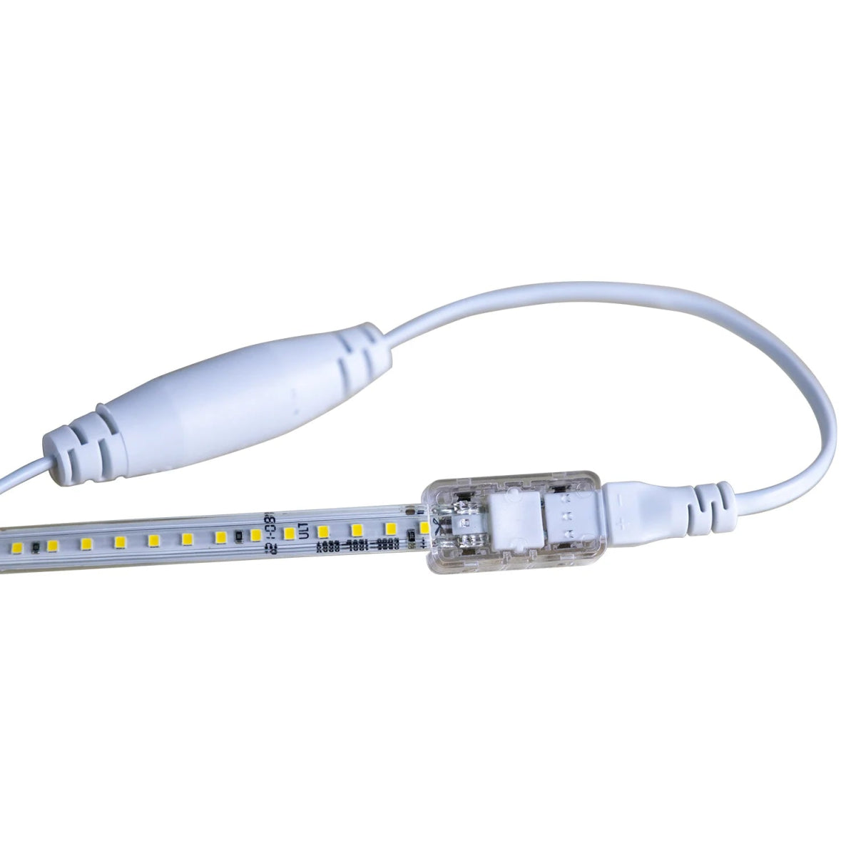 LED light strip with connectors on a white background