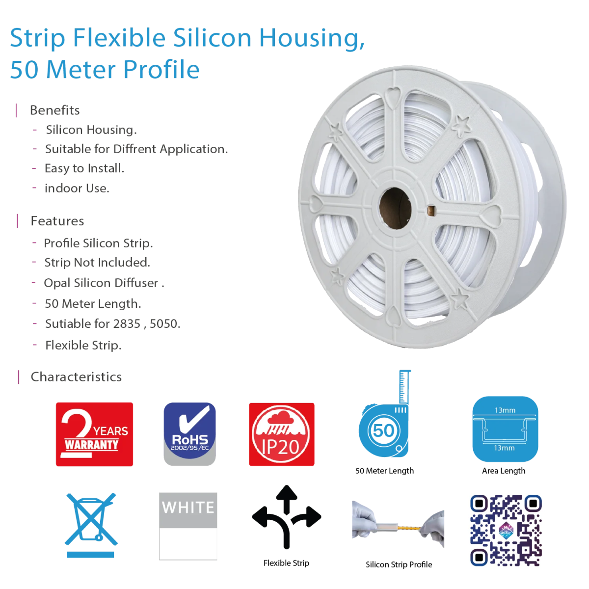 Ultralight Strip Silicon Frame - Flexible Housing 50M (Profile 1510)