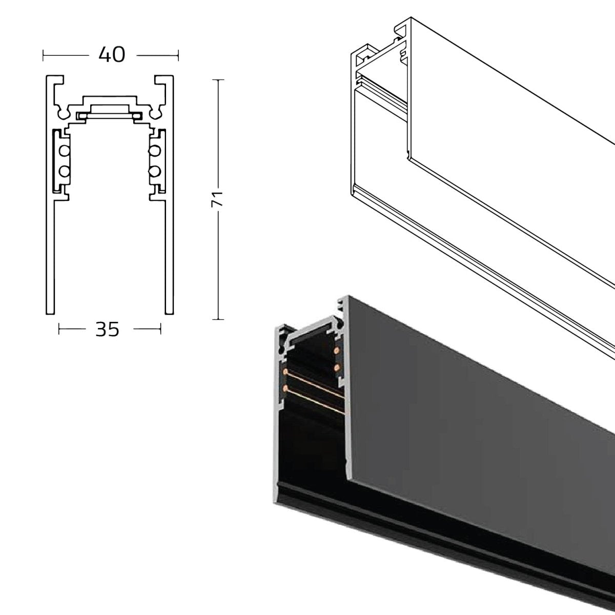 Ultralight surface mounted or pendant magnetic track rail 3.5CM (BT-M035)