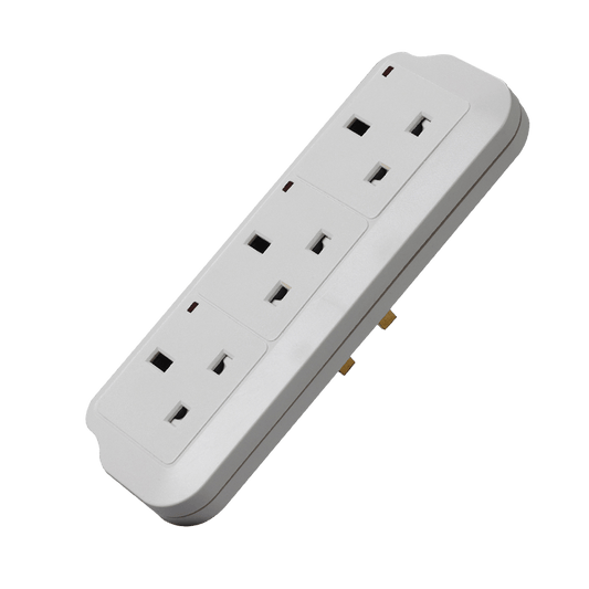 White power strip with multiple sockets on a transparent background